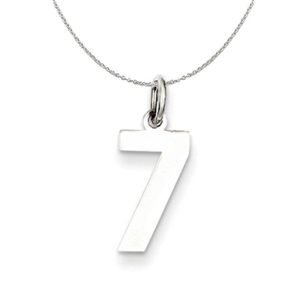 Silver, Athletic Collection Medium Polished Number 7 Necklace - 16 In